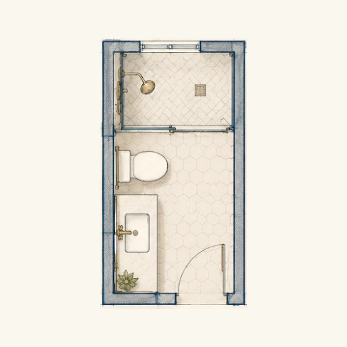 Hall Bath, Walk-In Shower floor plan