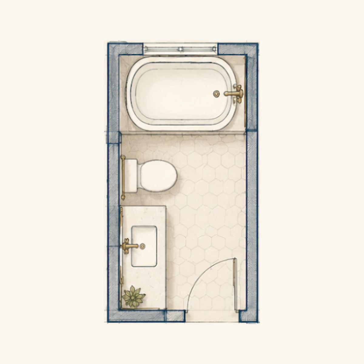 Hall Bath, Tub / Shower Combo floor plan